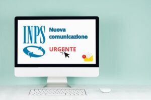 pc con logo inps, scritta nuova comunicazione urgente e casellina email