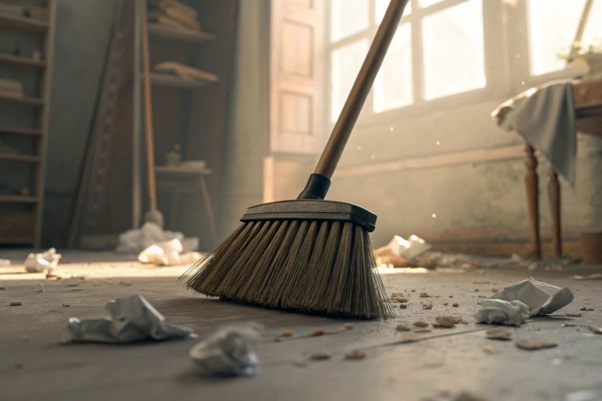 scopa che spazza in terra