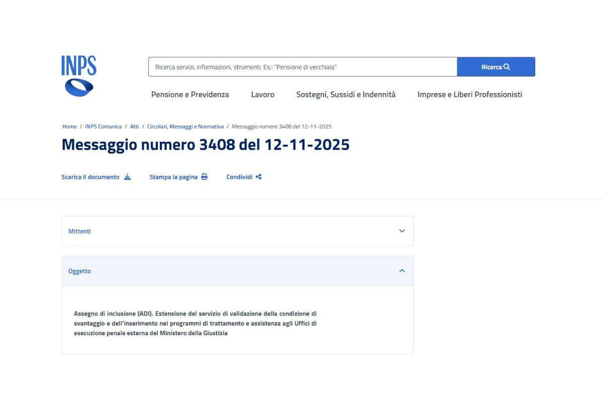 screen sito ufficiale inps cambiamenti dal 13 novembre 2025 adi