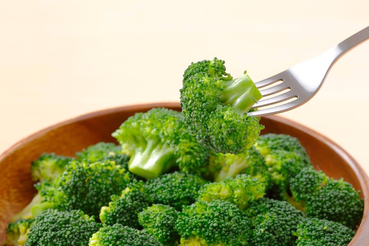 ciotola con broccoli e forchetta che ne prende uno
