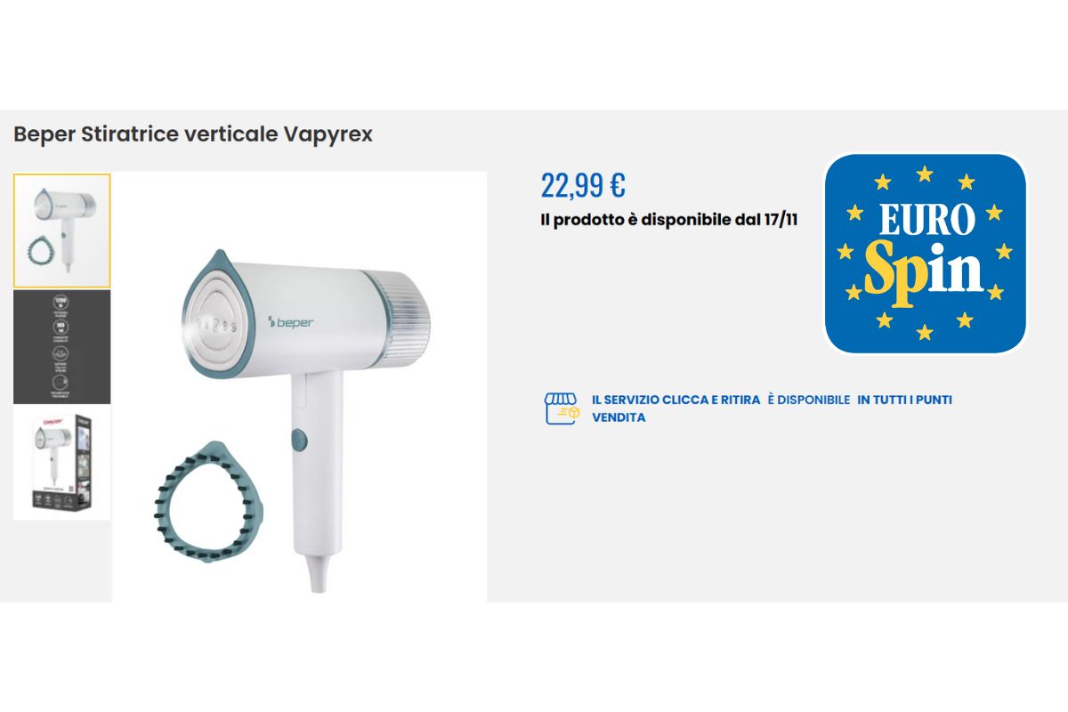 screen sito ufficiale Eurospin Beper Stiratrice verticale Vapyrex