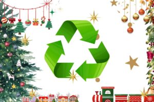 albero natale con addobbi natalizi e simbolo raccolta differenziata