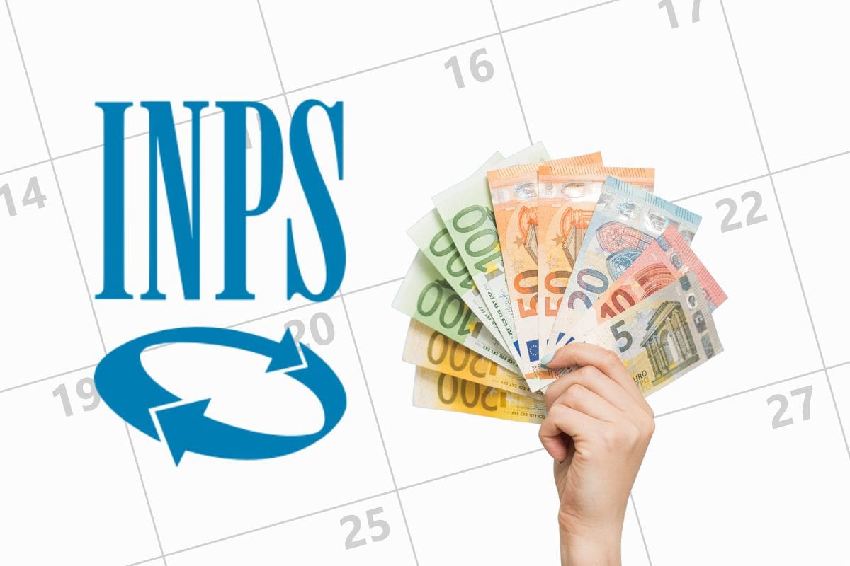 calendario con logo inps e mano con banconote euro