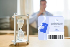 persona in attesa con clessidra e screen bonus elettrodomestici app io