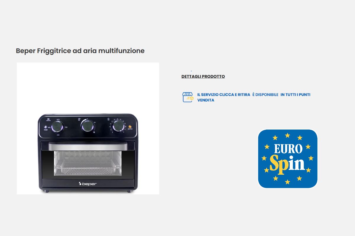 screen sito Eurospin sulla Beper Friggitrice ad aria multifunzione