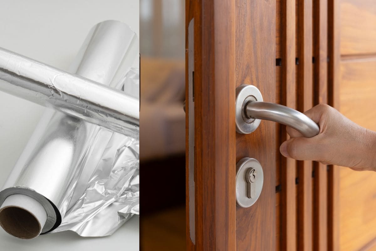 rotolo carta stagnola e mano che apre porta