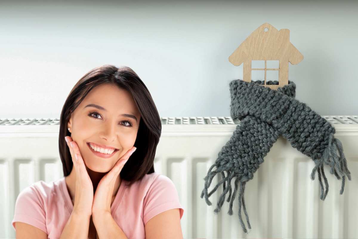 termosifone donna felice miniatura di una casa con sciarpa