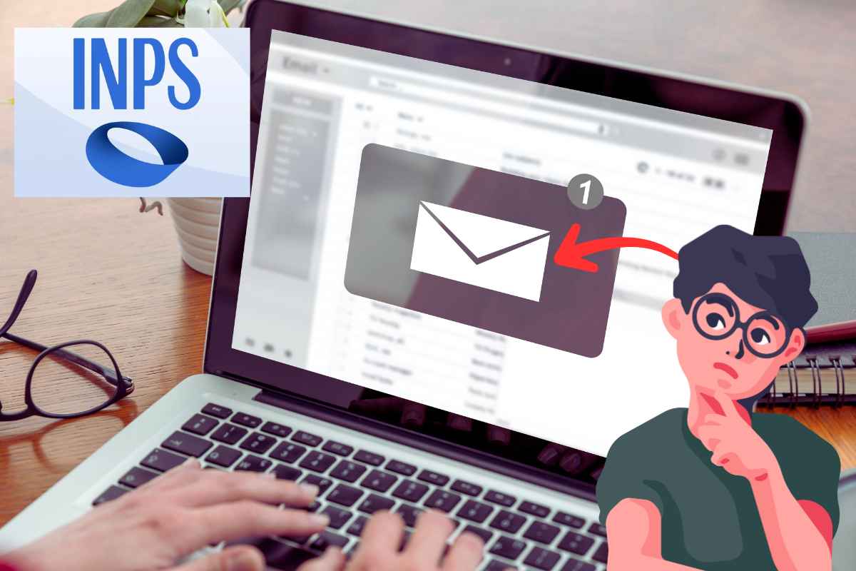 pc mail in arrivo freccia grafica uomo preoccupato logo inps