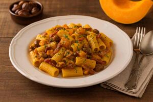 pasta con zucca e castagne