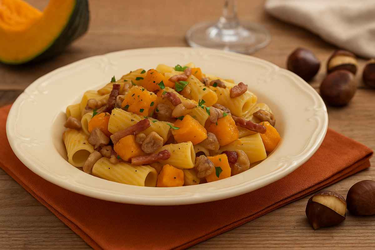 piatto di pasta zucca e castagne