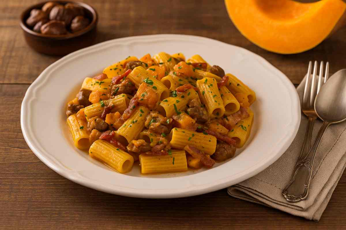 pasta con zucca e castagne