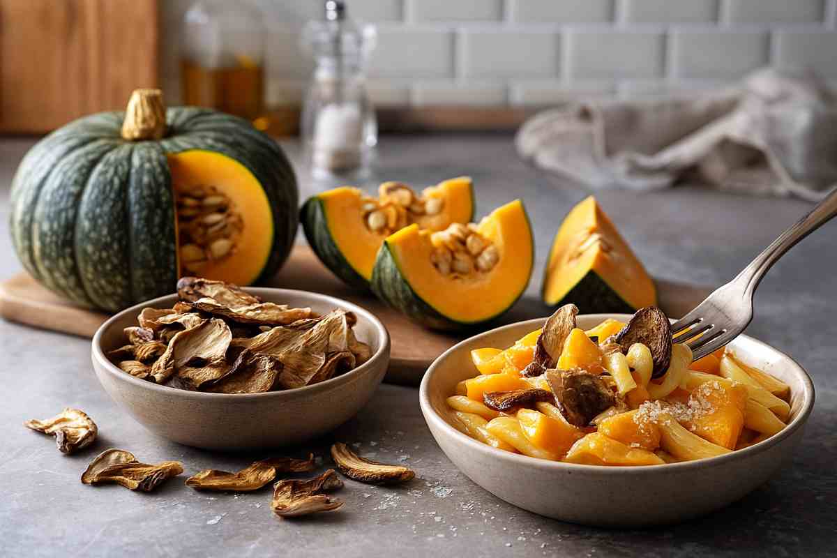 zucca funghi porcini piatto forchetta