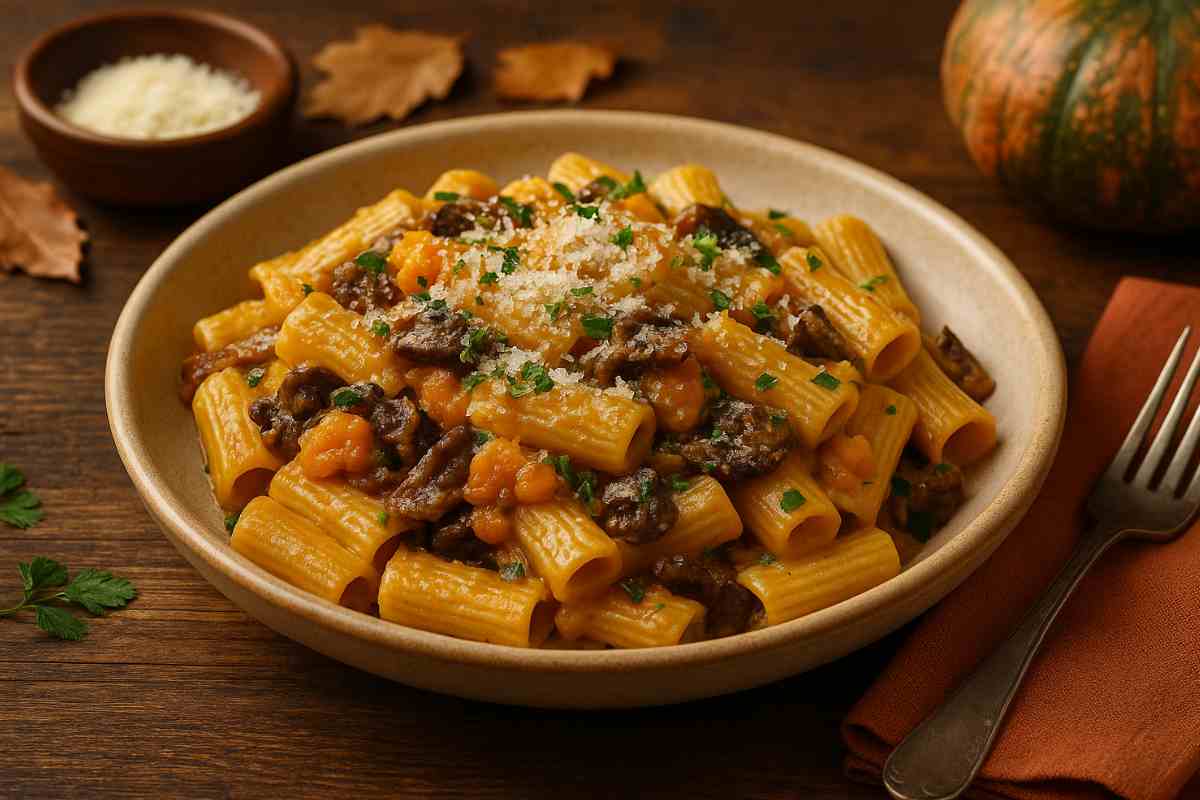 piatto di pasta zucca funghi