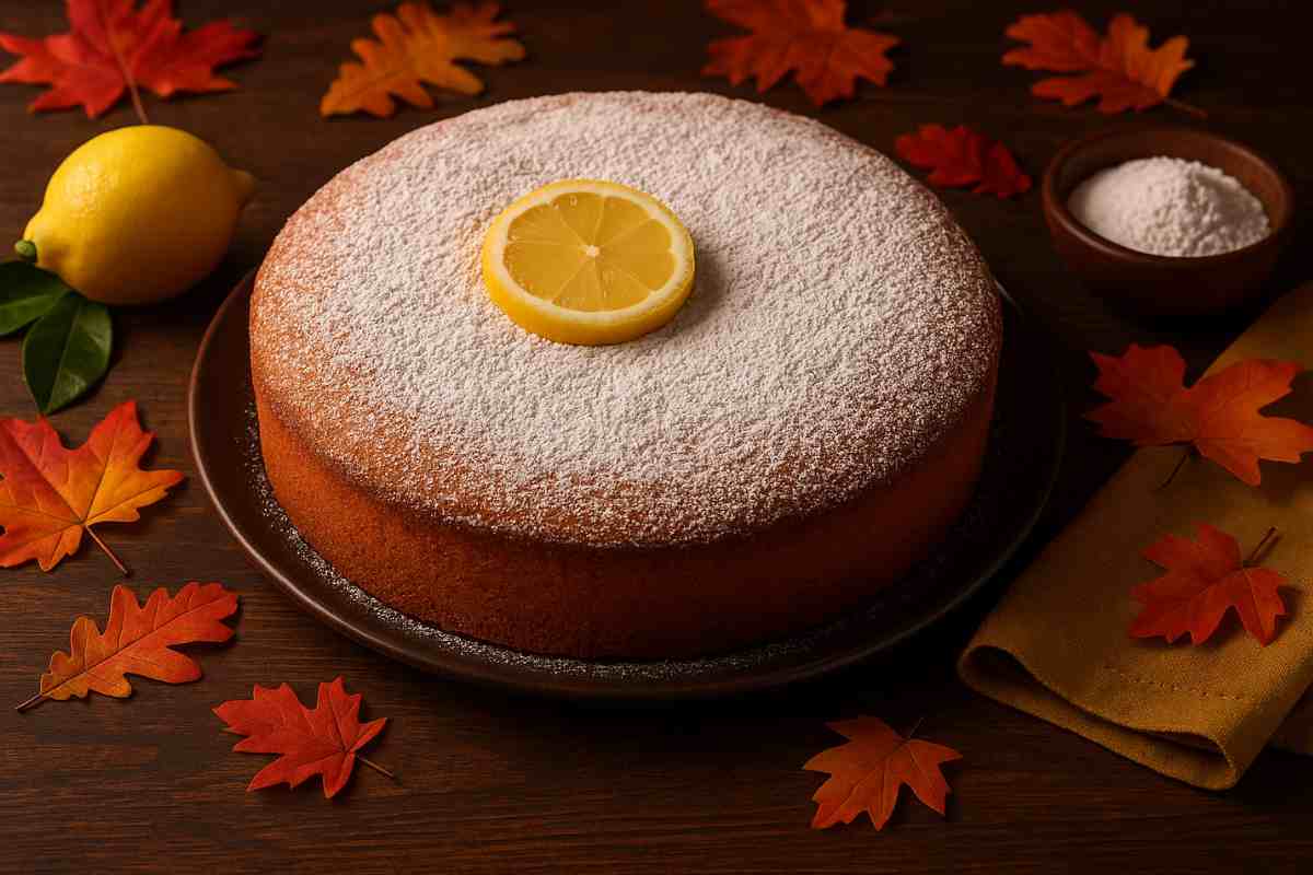 torta con limone sopra su tavola autunnale