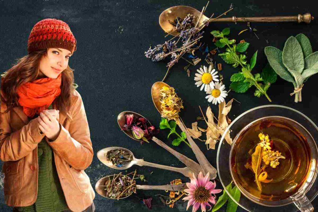 donna tisana fiori e vari ingredienti