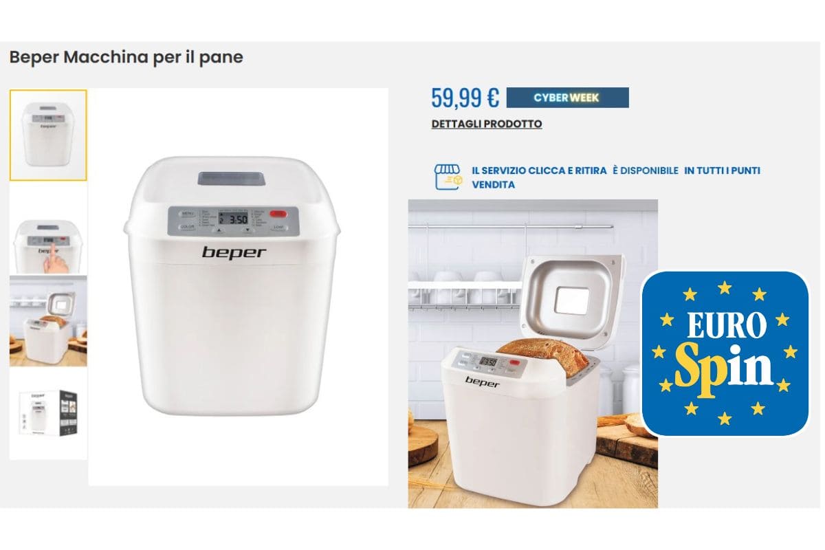 screen sito eurospin Beper Macchina per il pane