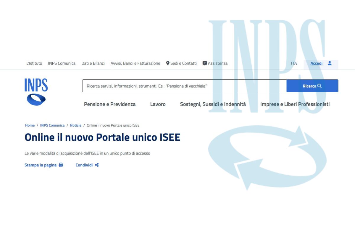 screen sito inps su informazioni isee