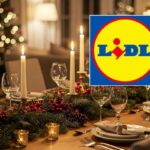 tavola addobbata per cena natale e logo lidl
