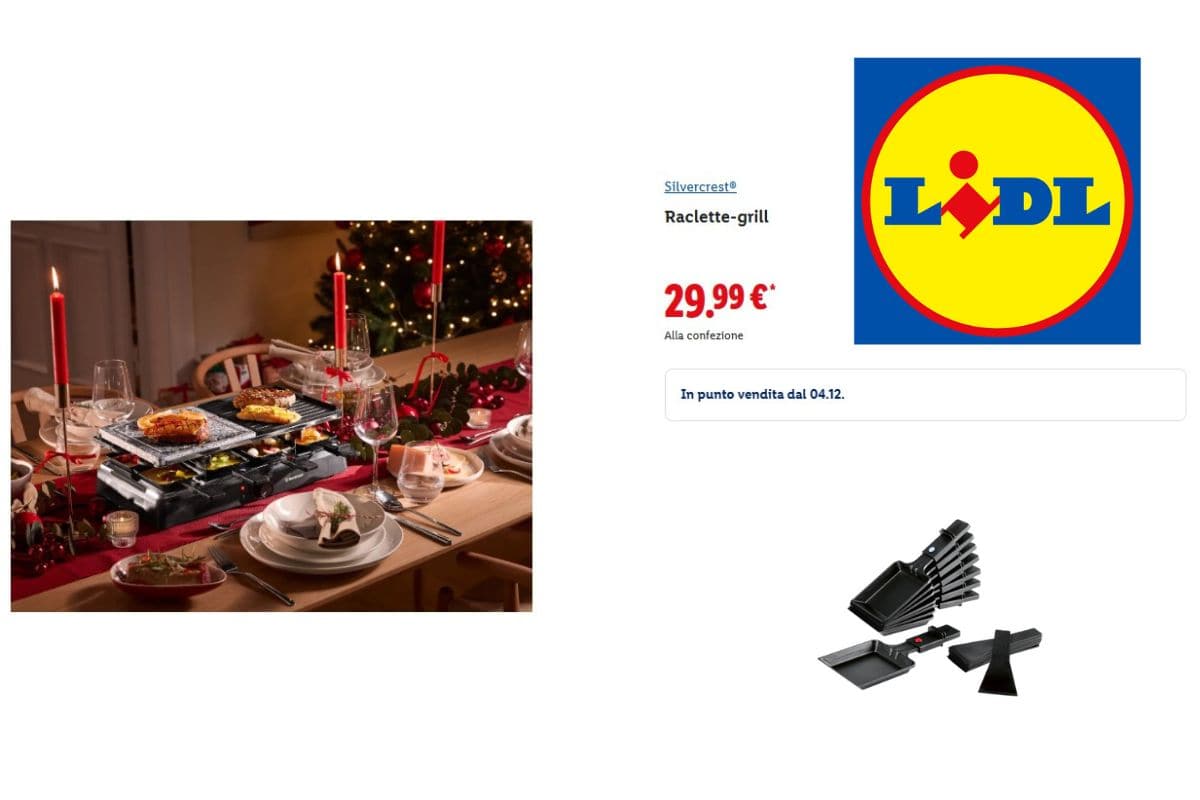 screen sito lidl Raclette-grill con logo lidl e accessori