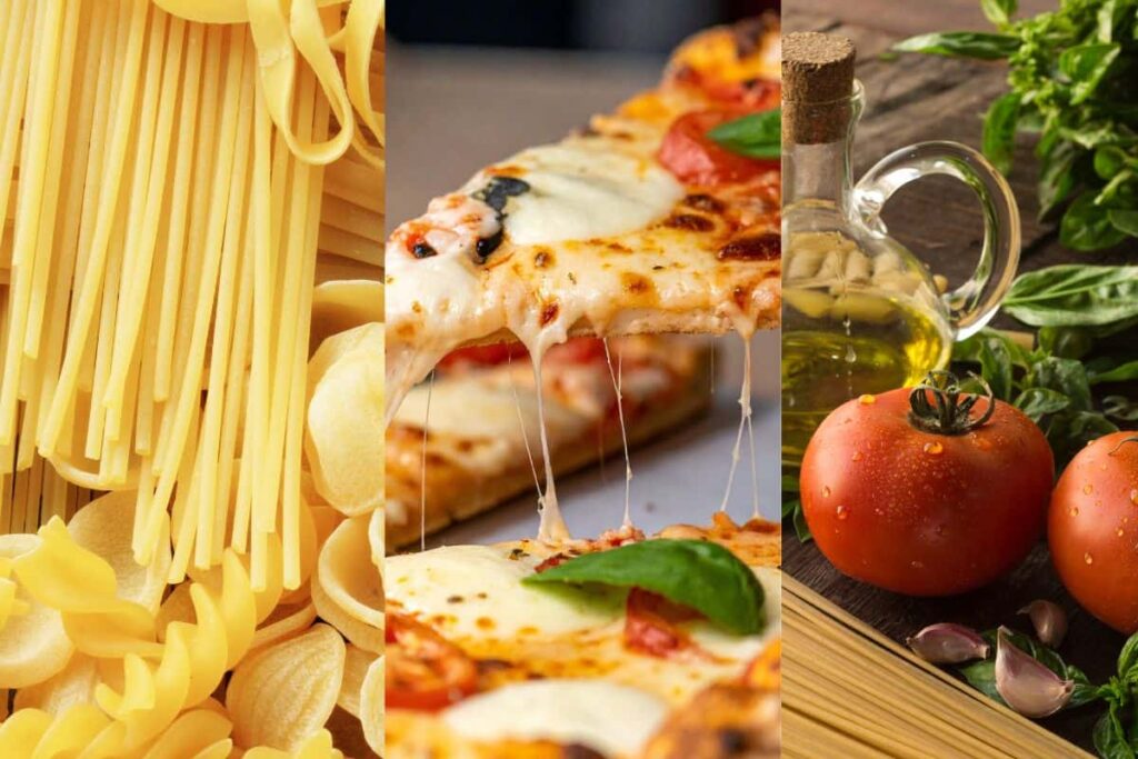 pasta pizza e olio, pomodori e basilico