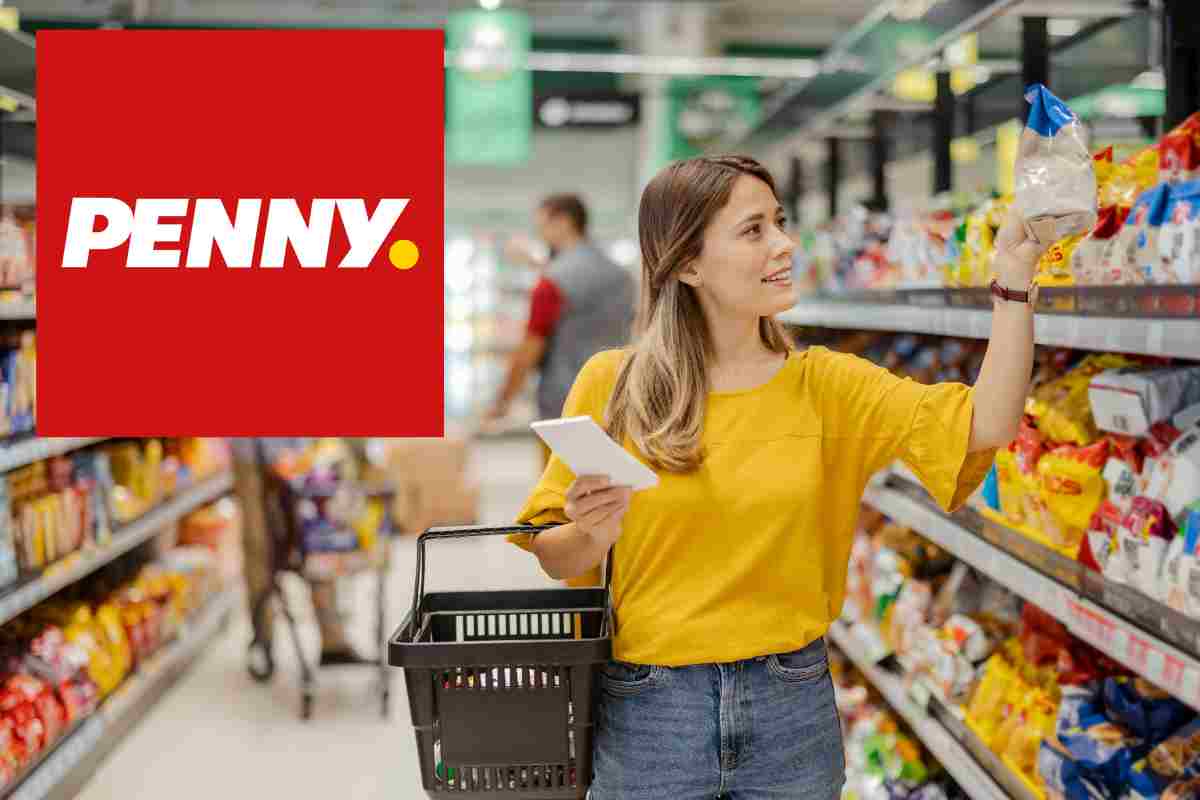 donna fa la spesa e logo penny