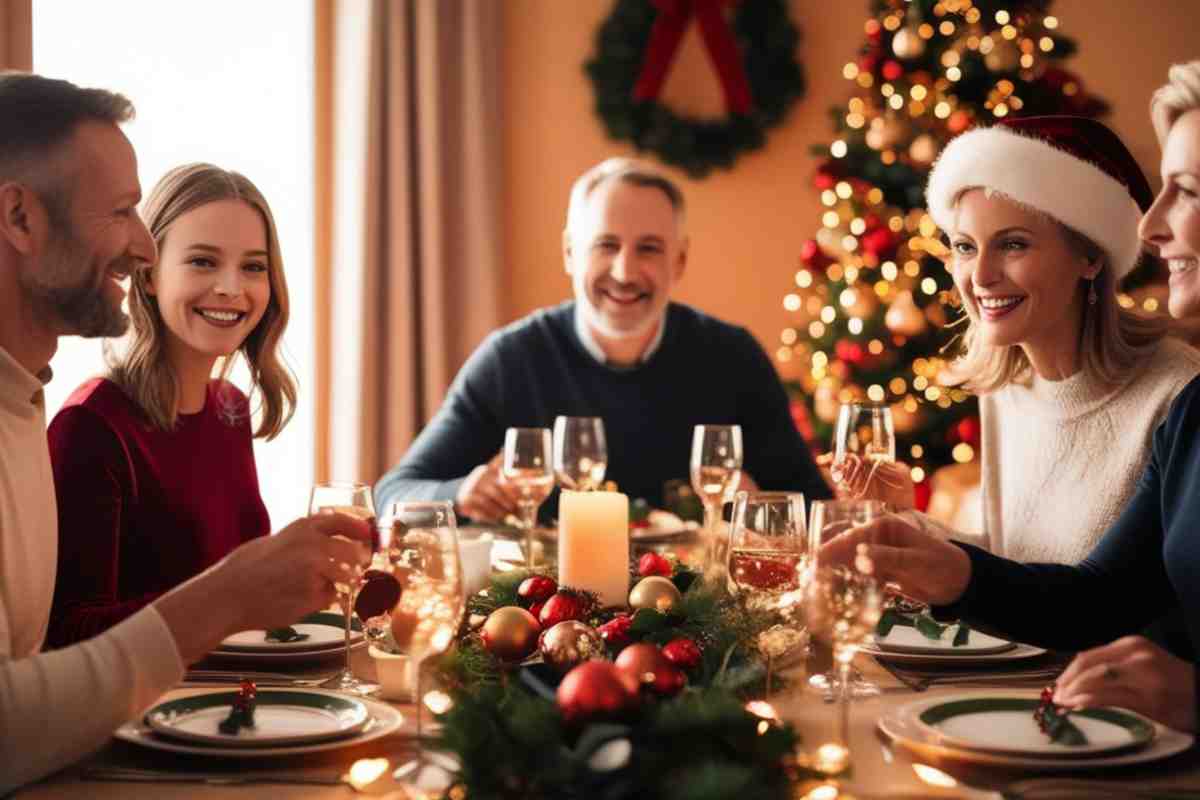 persone che mangiano a tavola a natale