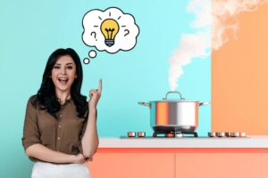 donna fumetto idea pentola vapore