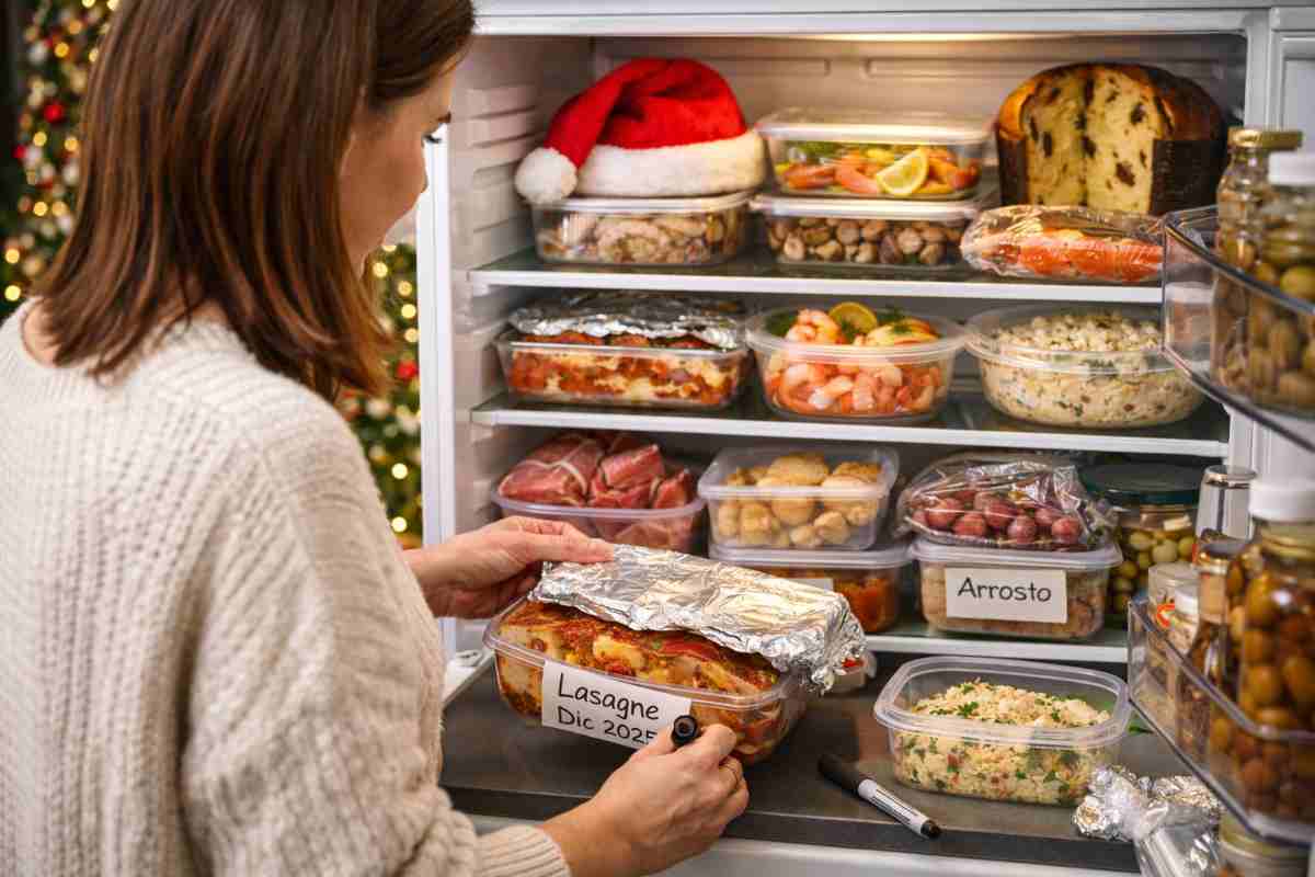 donna sistema avanzi feste in frigo