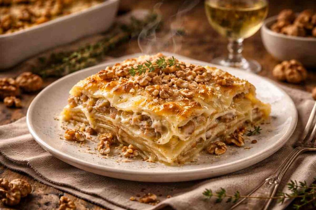 piatto di lasagne alle noci
