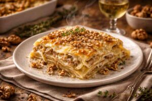piatto di lasagne alle noci