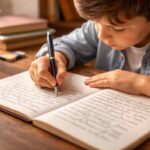 bambino scrive in corsivo