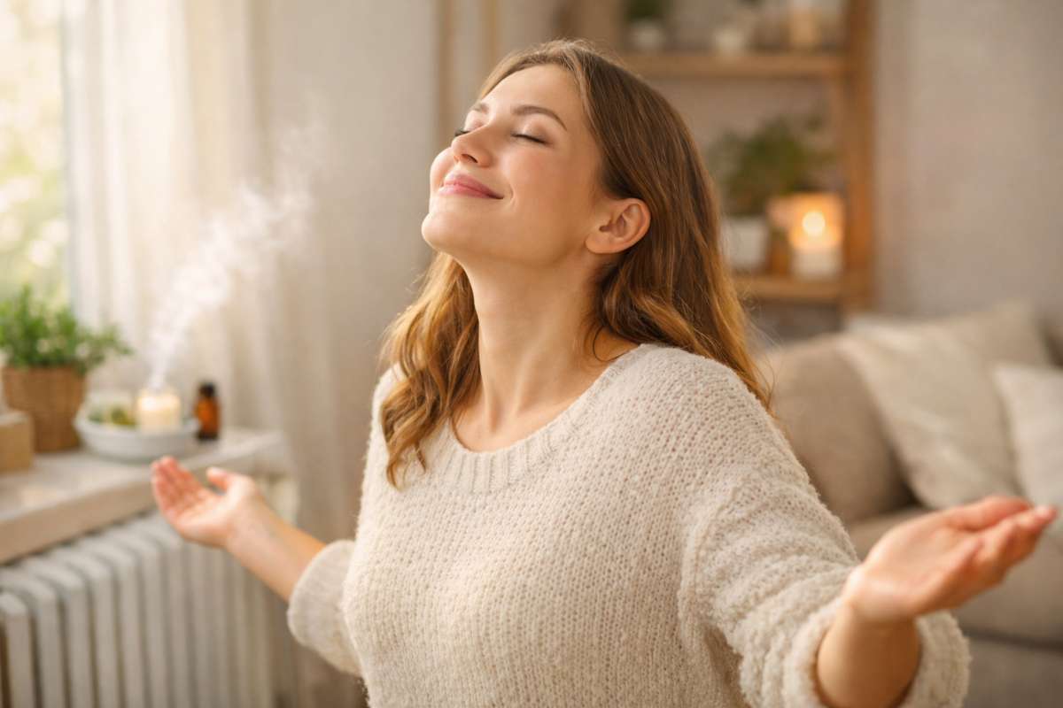 donna annusa profumo casa